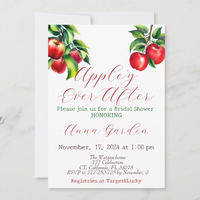 Invitación Ducha nupcial de Apple roja (Anverso)