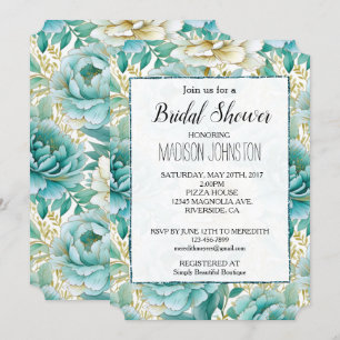 Invitación Ducha nupcial de Aqua Mint White Floral