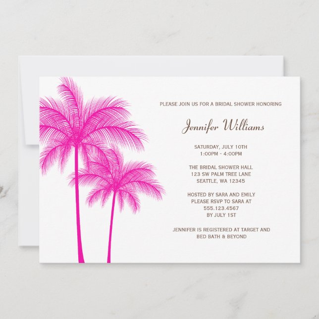Invitación Ducha nupcial de árbol de palma rosa Fuchsia (Anverso)