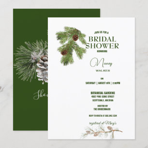 Invitación Ducha nupcial de árbol de pino y piñón de invierno
