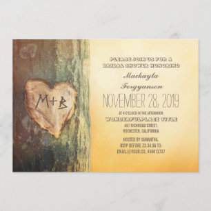 Invitación Ducha nupcial de árbol del corazón esculpido