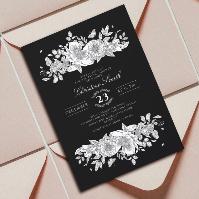 Invitación Ducha nupcial de arte de la línea negra de moda bo (Subido por el creador)
