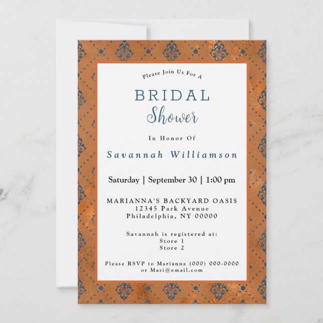 Invitación Ducha nupcial de arte decorativa con dibujos de co (Anverso)