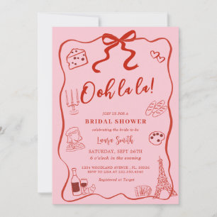 Invitación Ducha nupcial de barro rojo dibujado a mano en Par