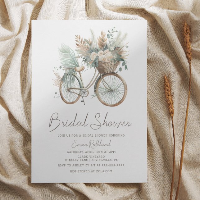 Invitación Ducha nupcial de bicicleta de flores de Boho minim (Subido por el creador)