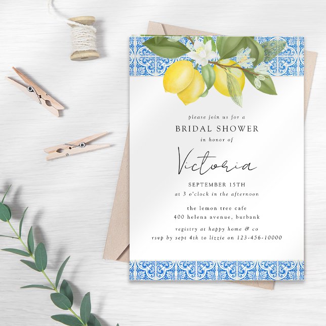 Invitación Ducha nupcial de Blue Tile Lemons (Subido por el creador)
