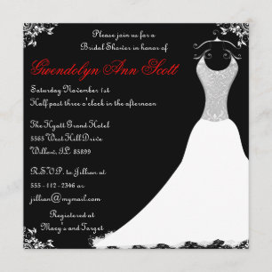 Invitación Ducha nupcial de Boda negro y rojo