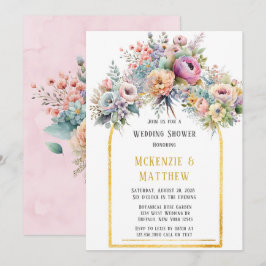 Invitación Ducha nupcial de bodas con arca de buquet floral p