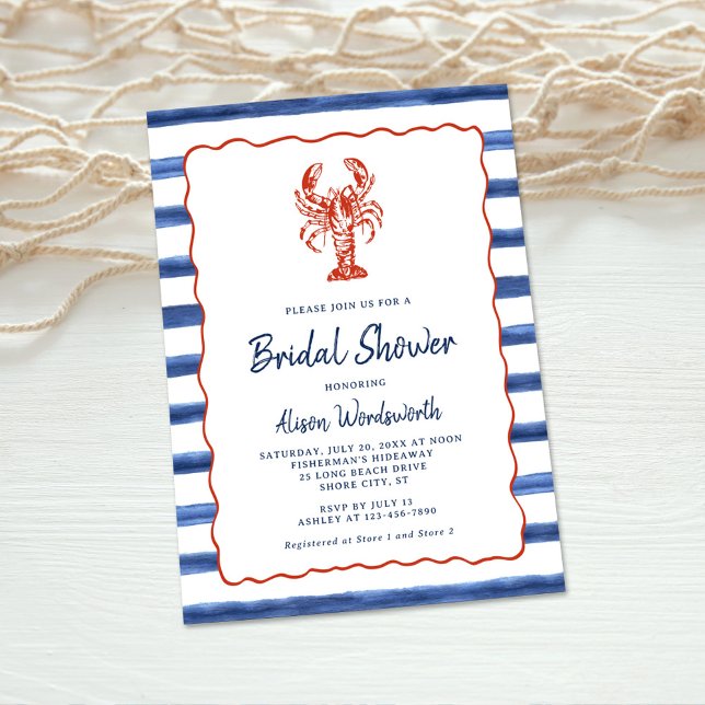 Invitación Ducha nupcial de bogavante de tiras náuticas (Subido por el creador)