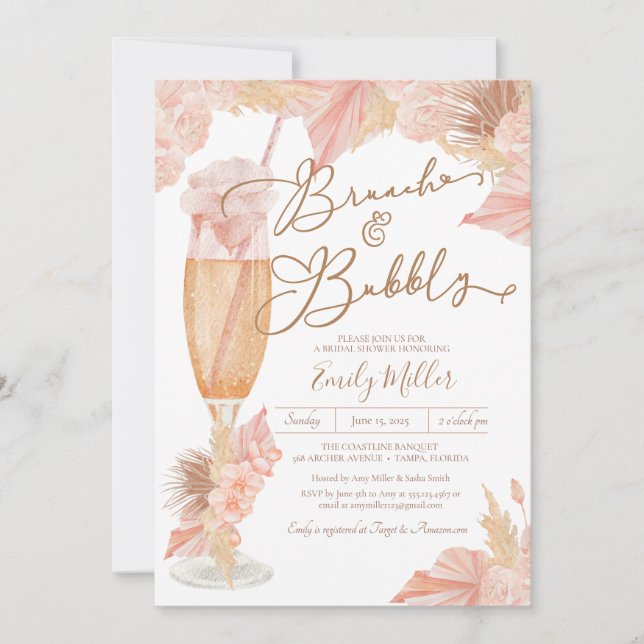Invitación Ducha nupcial de Boho de bronce y burbuja (Anverso)