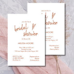 Invitación Ducha nupcial de Boho Minimalista Heart Terracotta