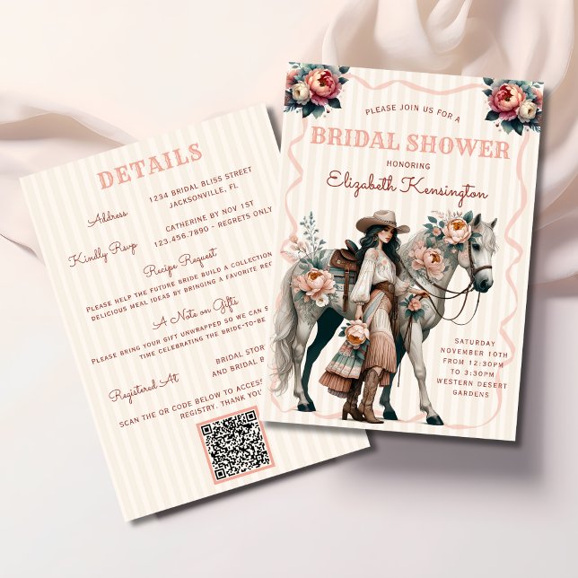 Invitación Ducha nupcial de Boho Occidental Cowgirl Horse Flo (Subido por el creador)