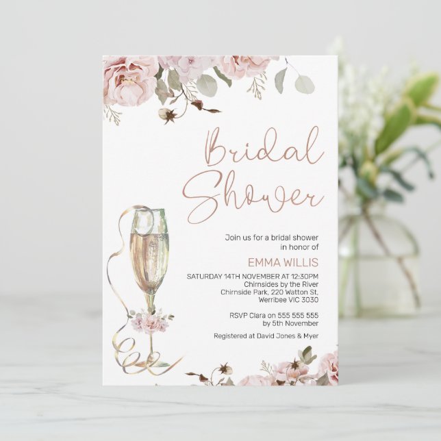 Invitación Ducha nupcial de Boho Rubor Floral Eucalyptus (Anverso de pie)