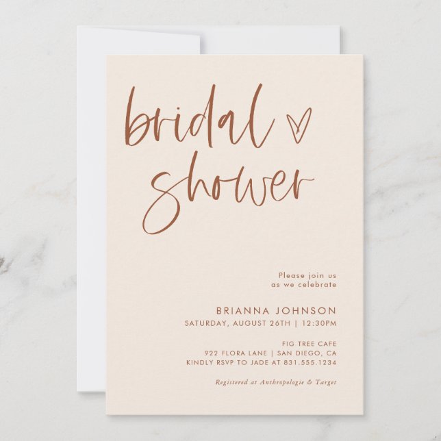 Invitación Ducha nupcial de Boho Terracotta | Novia Minimalis (Anverso)