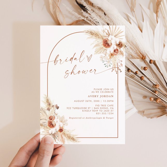 Invitación Ducha nupcial de Boho Terracotta Pampas (Subido por el creador)