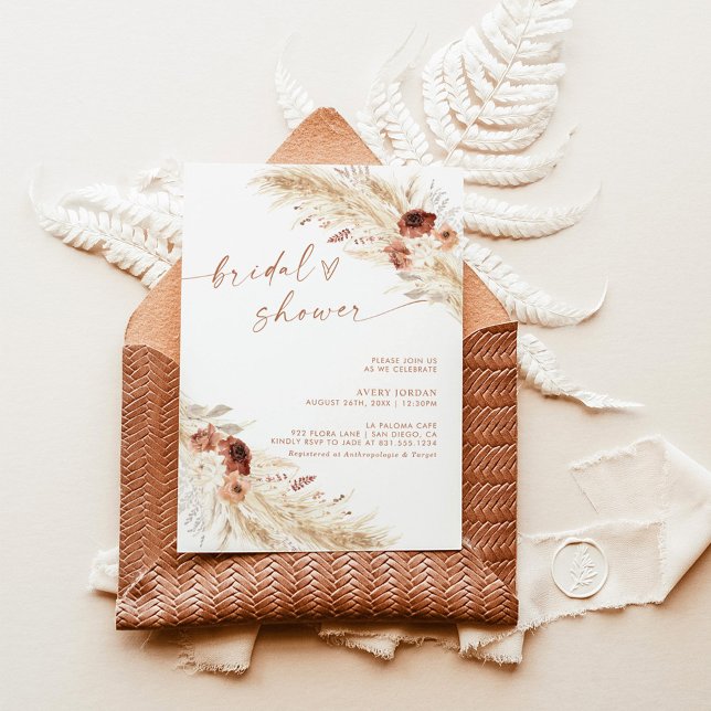 Invitación Ducha nupcial de Boho Terracotta Pampas (Subido por el creador)