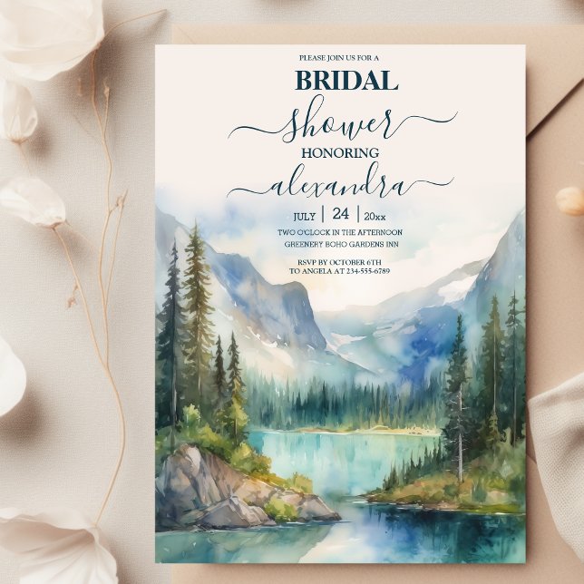 Invitación Ducha nupcial de Boho Watercolor Mountain (Subido por el creador)