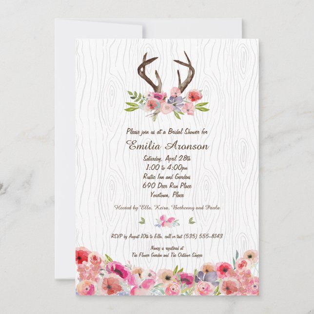 Invitación Ducha nupcial de Bois de las flores de las astas (Anverso)