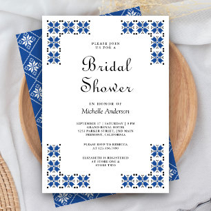 Invitación Ducha Nupcial de Bordado Ucraniano Azul y Negro