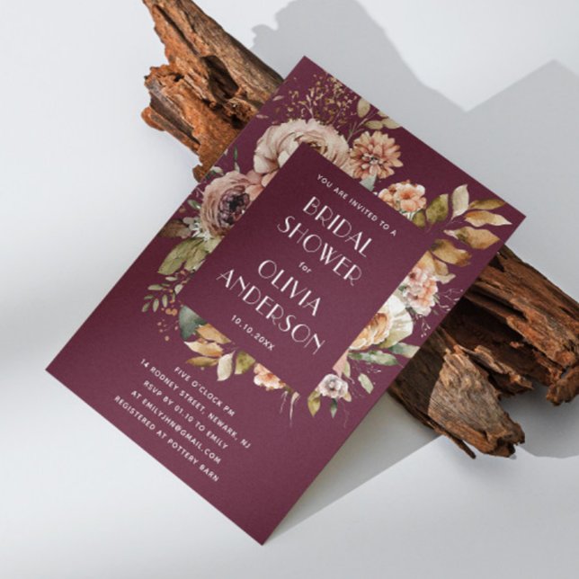 Invitación Ducha nupcial de Borgoña Oscura | Moda elegante de (Subido por el creador)