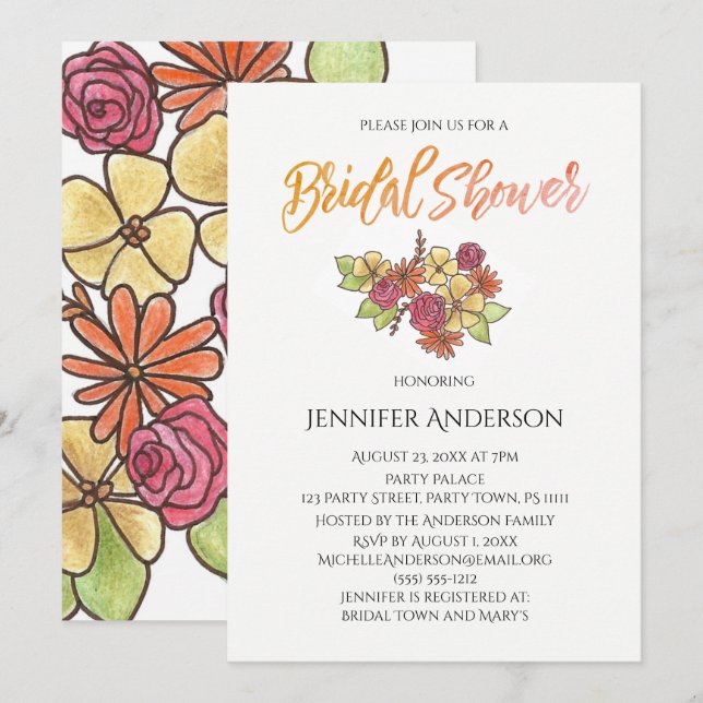 Invitación Ducha nupcial de Bouquet en otoño (Anverso / Reverso)