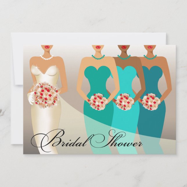 Invitación Ducha nupcial de BRIDE ÉTNICO| verde azulado (Anverso)