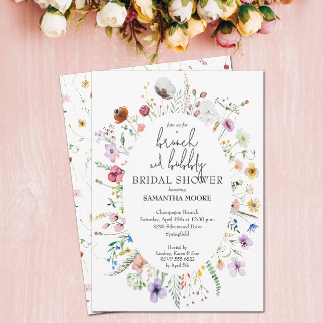 Invitación Ducha nupcial de Brunch and Bubbly Wildflower (Brunch and Bubbly Wildflower Bridal Shower Invitations - INSTANT DOWNLOAD and/or PRINTED)