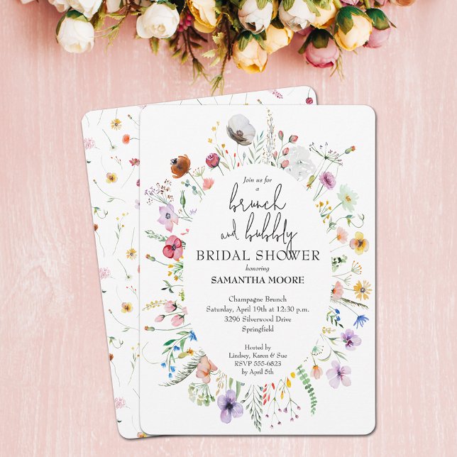 Invitación Ducha nupcial de Brunch and Bubbly Wildflower (Brunch and bubbly wildflowers bridal shower invitations - PRINTED and/or INSTANT DOWNLOAD)