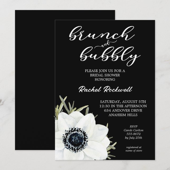 Invitación Ducha nupcial de Brunch Bubbly Floral (Anverso / Reverso)