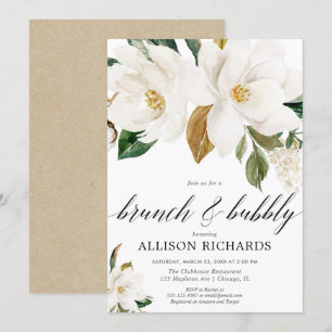 Invitación Ducha nupcial de brunch florido blanco