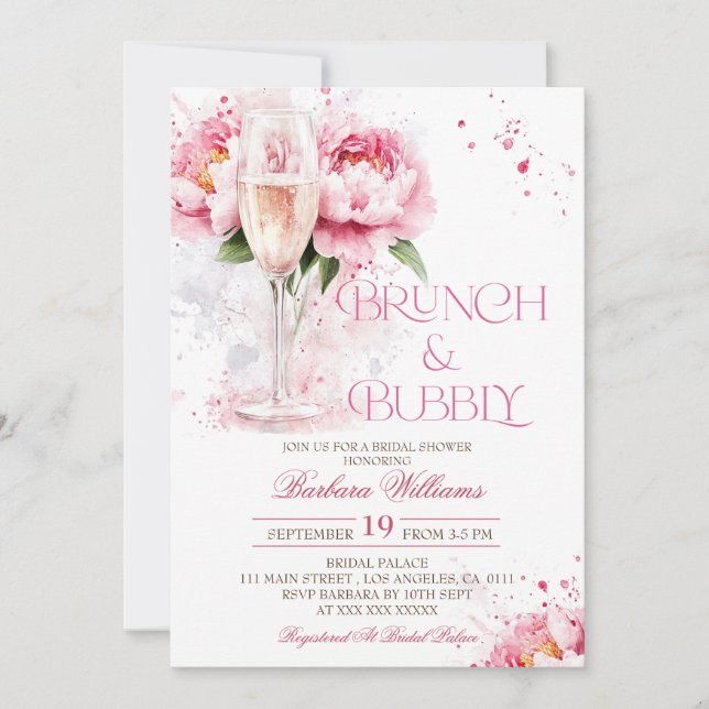 Invitación Ducha nupcial de brunch y bubbly floral (Anverso)