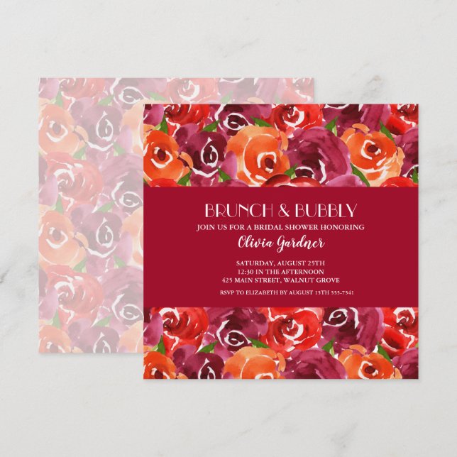 Invitación Ducha nupcial de brunch y bubbly floral (Anverso / Reverso)