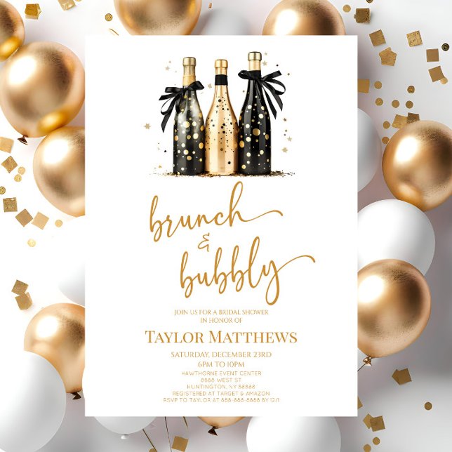 Invitación Ducha nupcial de brunch y bubbly Gold Champagne (Subido por el creador)