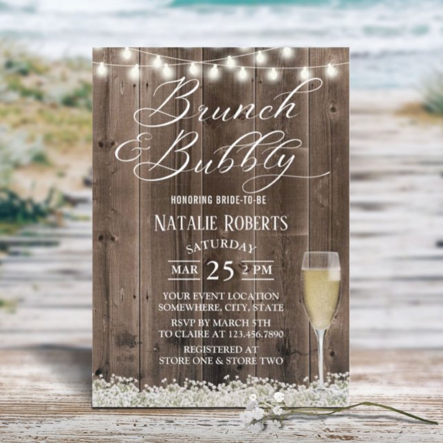 Invitación Ducha nupcial de brunch y bubbly rustic Baby's Bre (Subido por el creador)