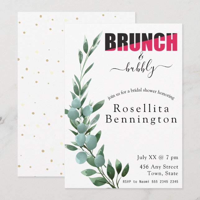 Invitación Ducha nupcial de brunch y eucalipto (Anverso / Reverso)
