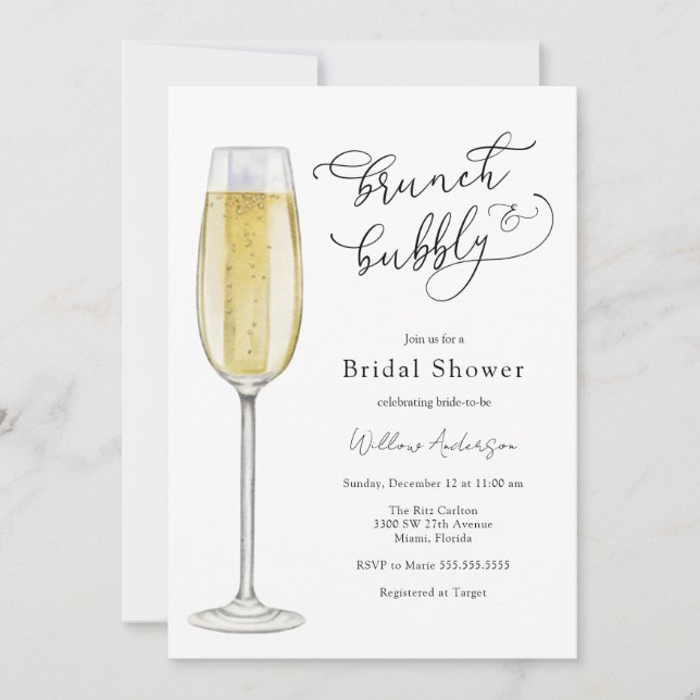Invitación Ducha nupcial de Brunéi y Bubbly Champagne (Anverso)