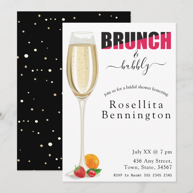 Invitación Ducha nupcial de Brunéi y Bubbly Champagne (Anverso / Reverso)