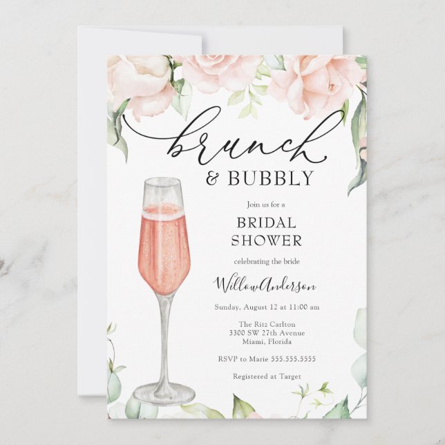 Invitación Ducha nupcial de Brunéi y Bubbly Champagne (Anverso)