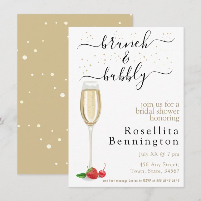 Invitación Ducha nupcial de Brunéi y Bubbly Champagne (Anverso / Reverso)