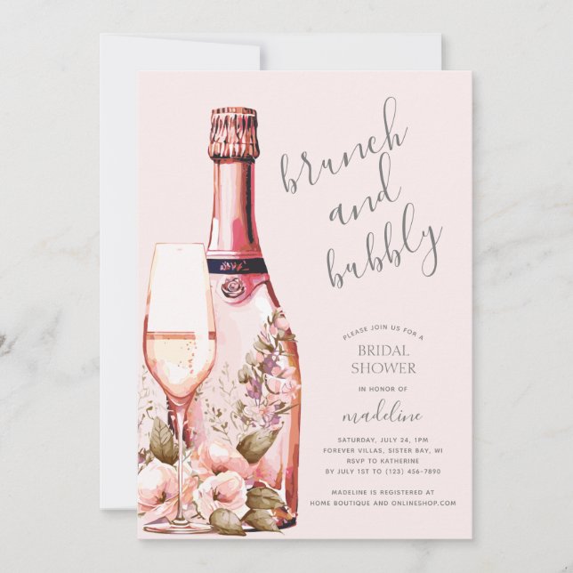 Invitación Ducha nupcial de Brunéi y Bubbly Champagne (Anverso)