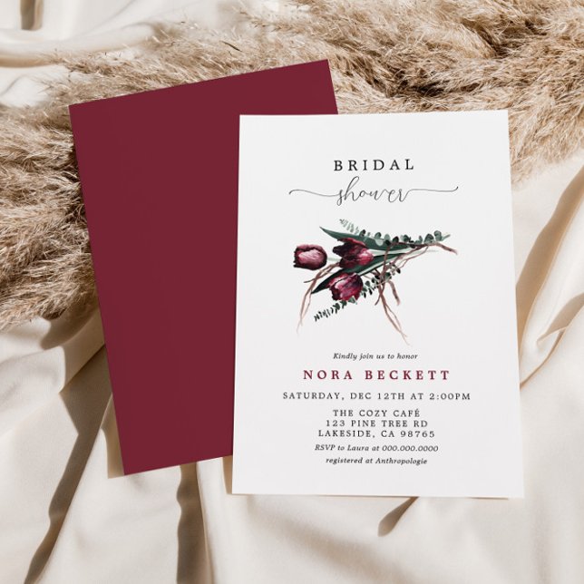 Invitación Ducha nupcial de Bunch con flores de borgoña (Subido por el creador)