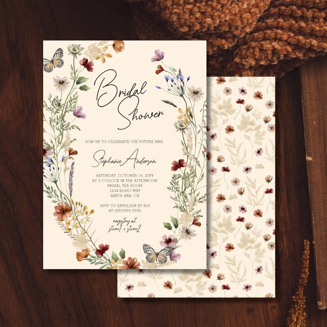 Invitación Ducha nupcial de Burgundy Boho Wildflower (Subido por el creador)