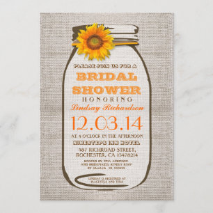 Invitación Ducha nupcial de burlap Mason Jar Sunflower