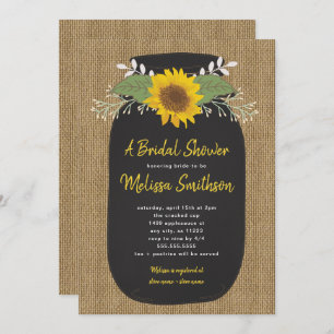 Invitación Ducha nupcial de Burlap Sunflower Mason Jar