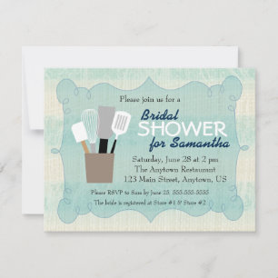 Invitación Ducha nupcial de Burlap verde azulado y cream