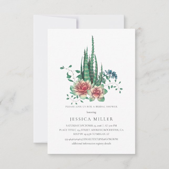 Invitación Ducha nupcial de Cactus elegante (Anverso)