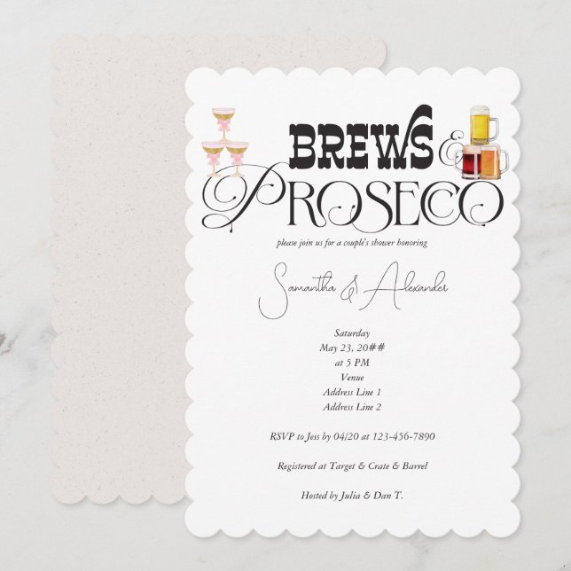 Invitación Ducha nupcial de cervecería y prosecco (Anverso / Reverso)