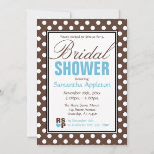Invitación Ducha nupcial de Chevron azul polka marrón