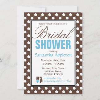 Invitación Ducha nupcial de Chevron azul polka marrón