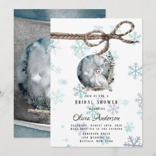 Invitación Ducha nupcial de color de la luna de búho de nieve